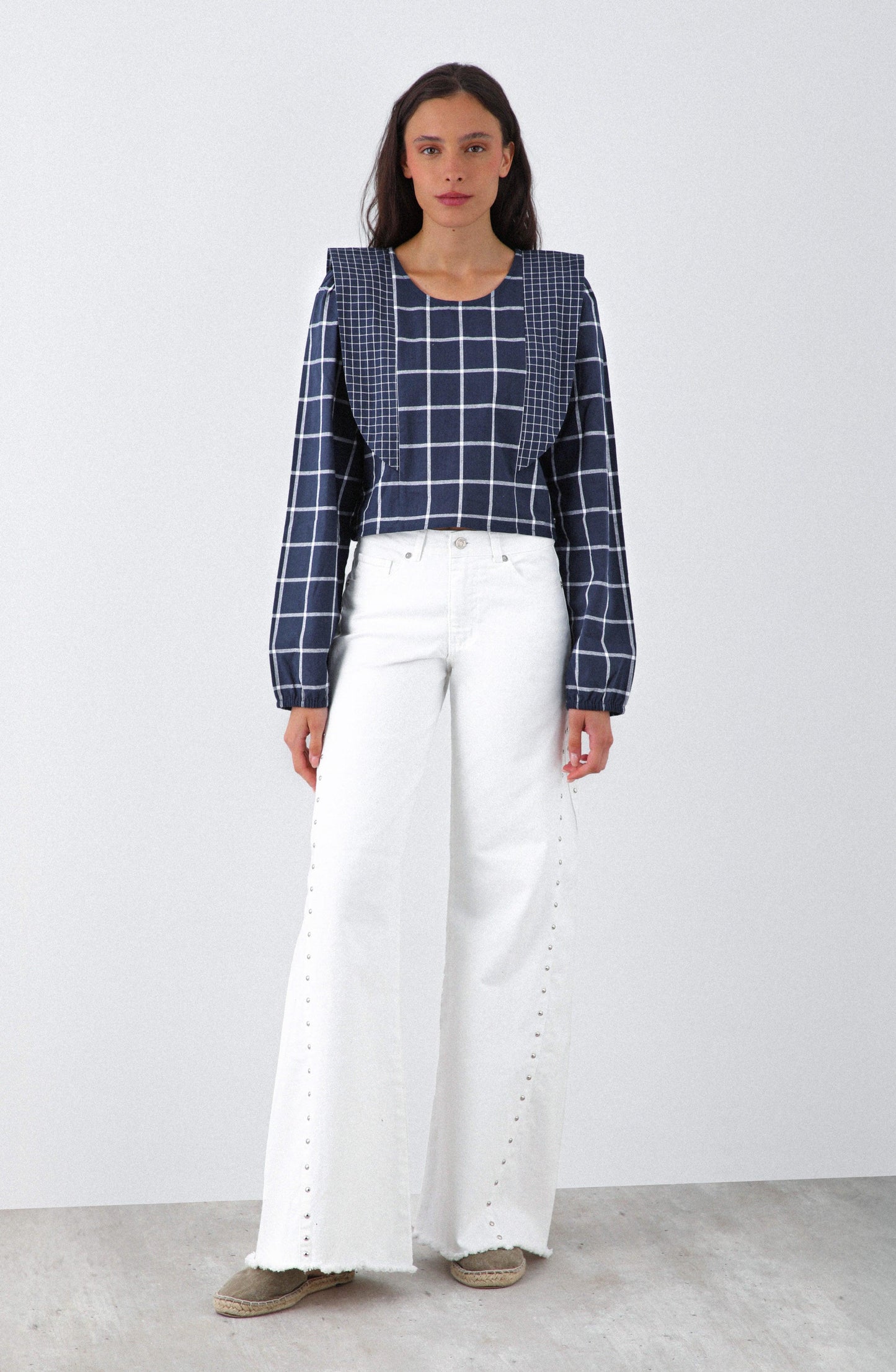 Blusa Cuadros Vuelos Blue