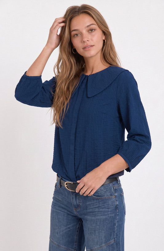 Blusa Cuello Bobo Vichy Blue