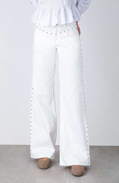 Pantalón Tachas Frontales White