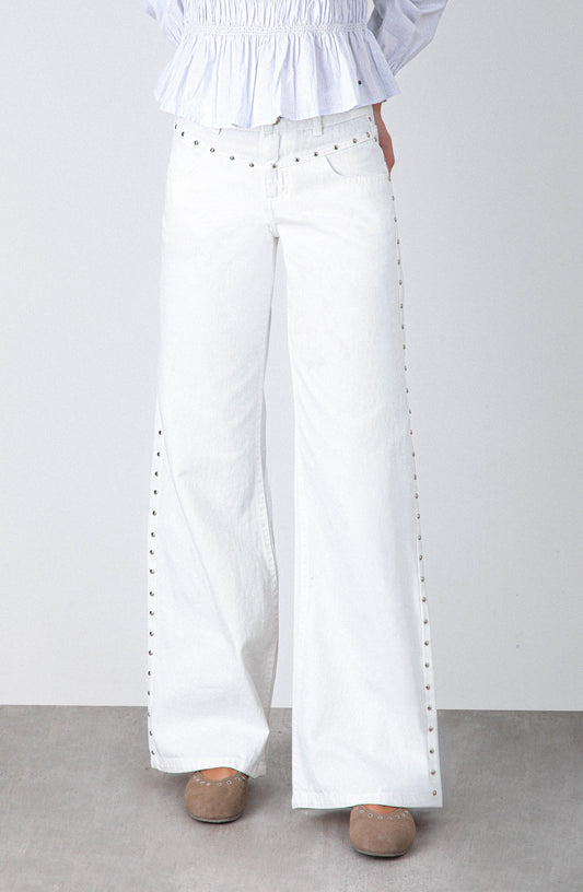 Pantalón Tachas Frontales White