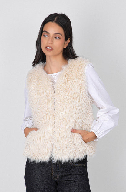 Campera Sin Mangas Pelo White
