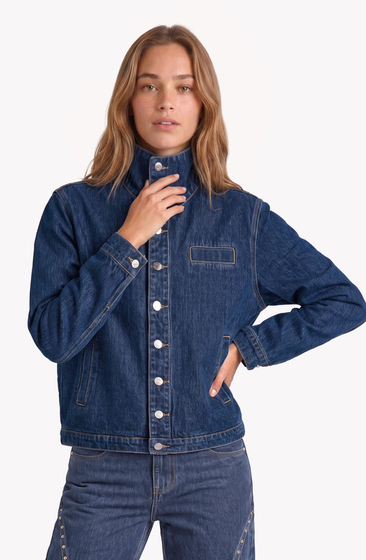 Campera Denim Cuello Funnel Blue