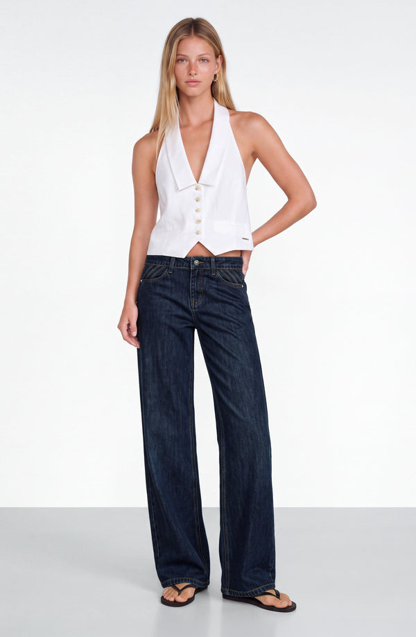 Pantalón Plisado Denim Indigo