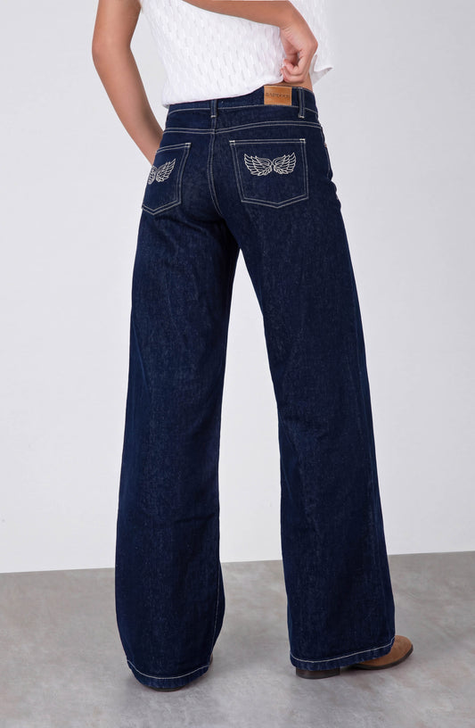 Pantalón Bordado Alas Tiro Bajo