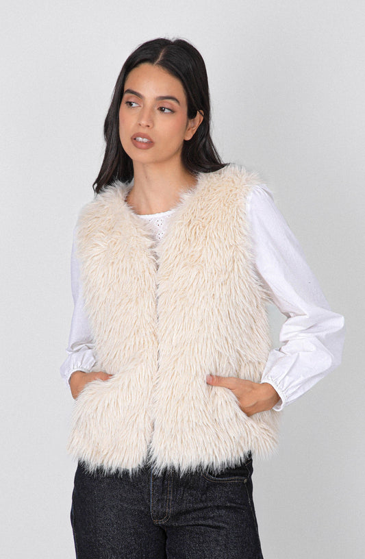 Campera Sin Mangas Pelo White