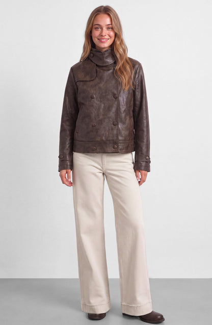 Campera Pu Cuello Funnel Brown
