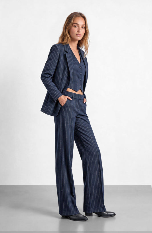 Pantalón Sastrero Raya Lurex Blue
