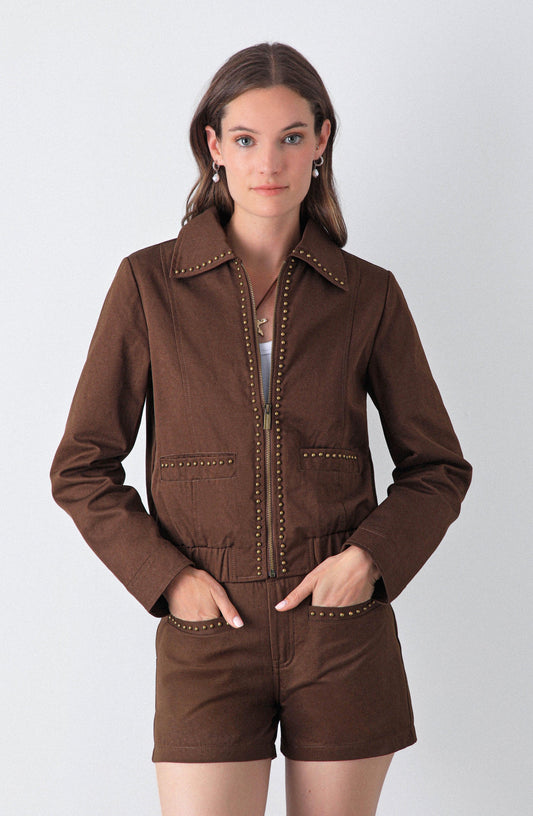 Campera Bomber Tachas Brown