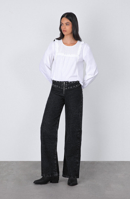 Pantalón Tachas Zipper Black