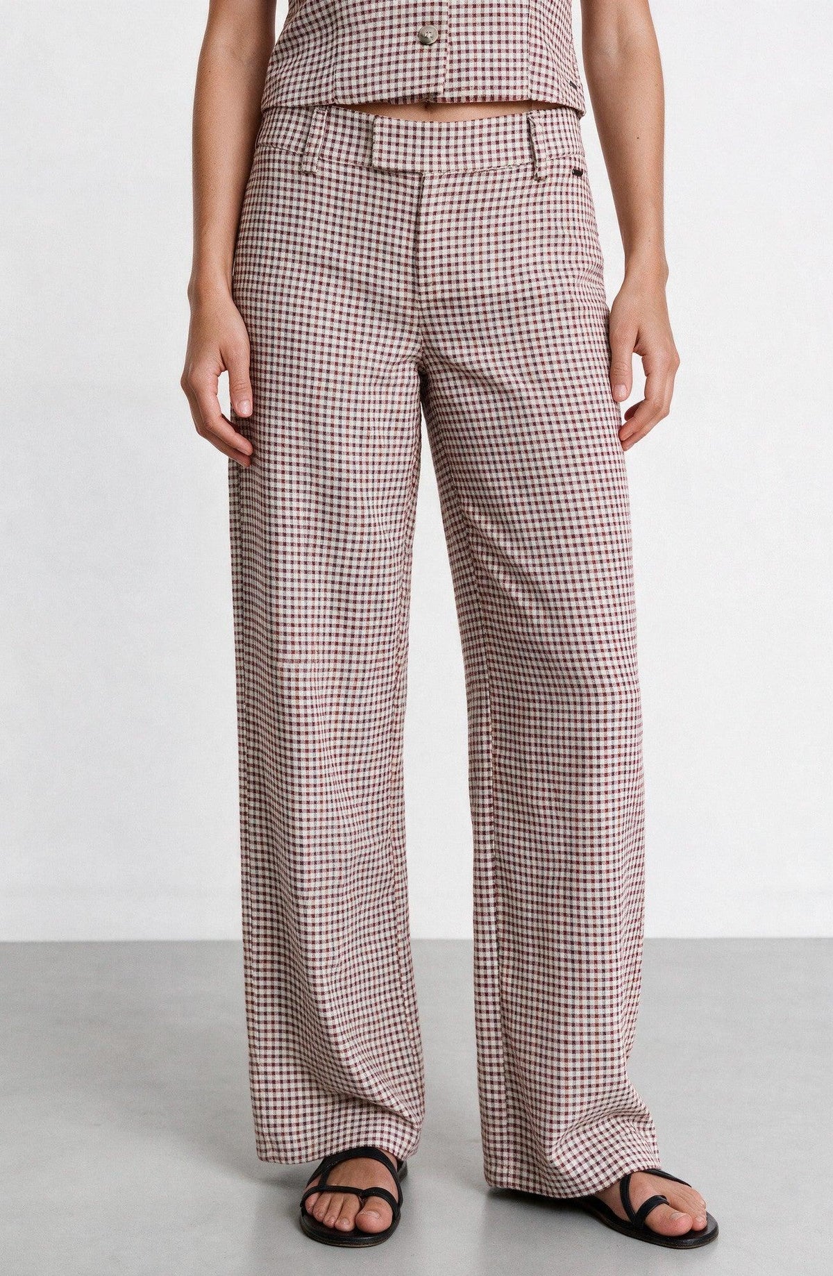 Pantalón Cuadros Print Ecru