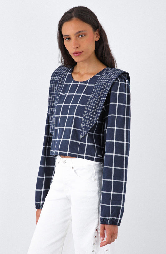 Blusa Cuadros Vuelos Blue