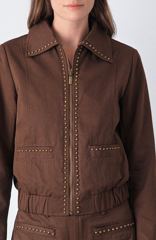 Campera Bomber Tachas Brown