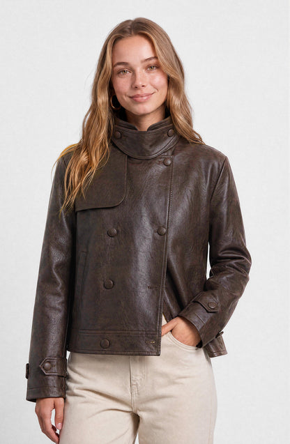 Campera Pu Cuello Funnel Brown