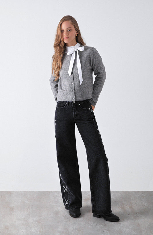 Pantalón Franja Lateral Tachas Black