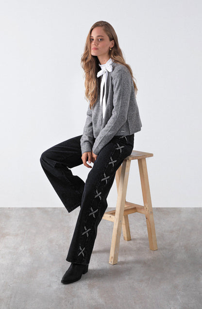 Pantalón Franja Lateral Tachas Black