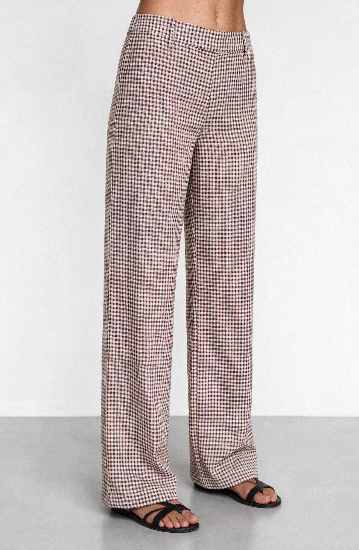 Pantalón Cuadros Print Ecru
