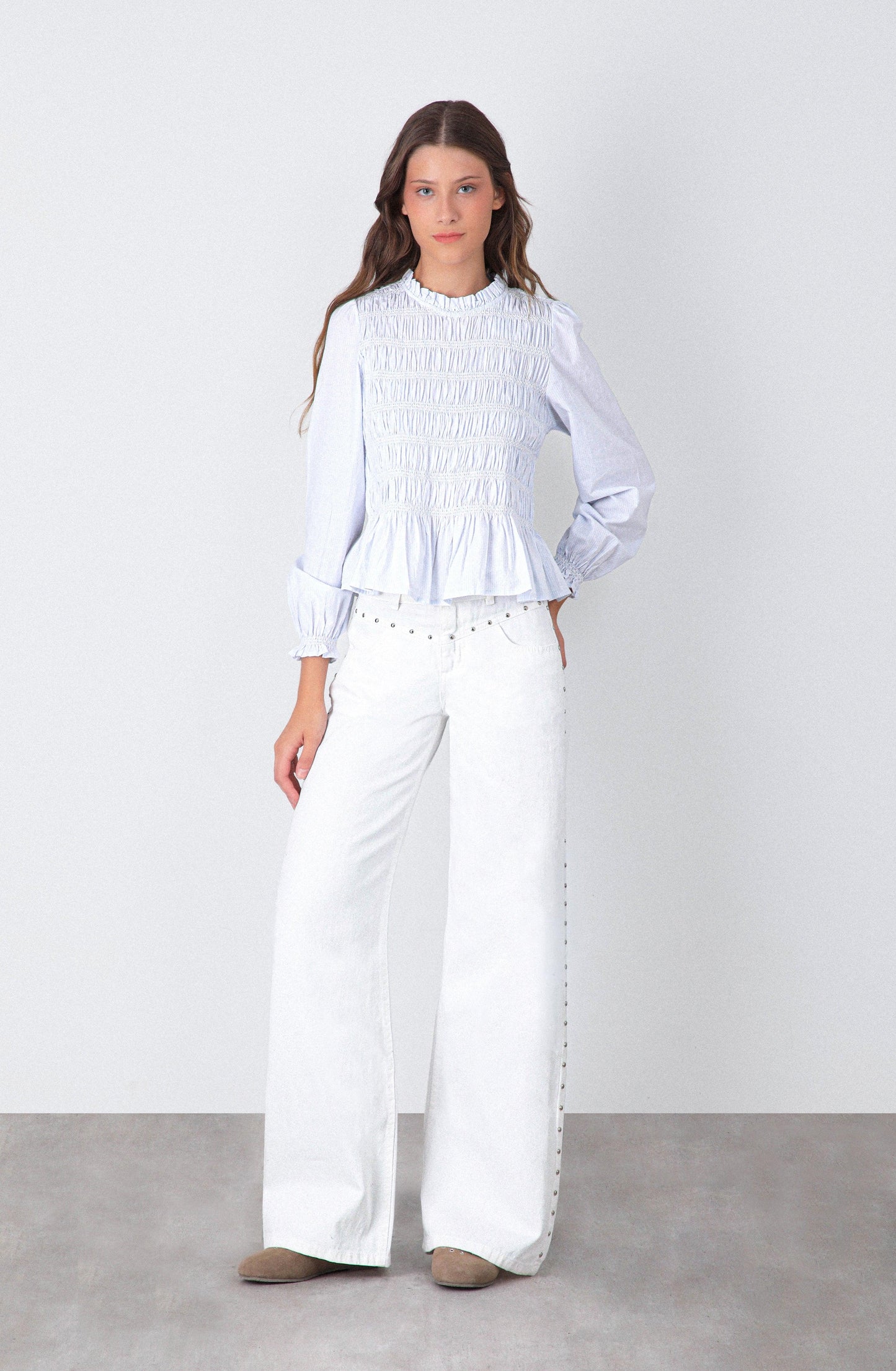 Pantalón Tachas Frontales White