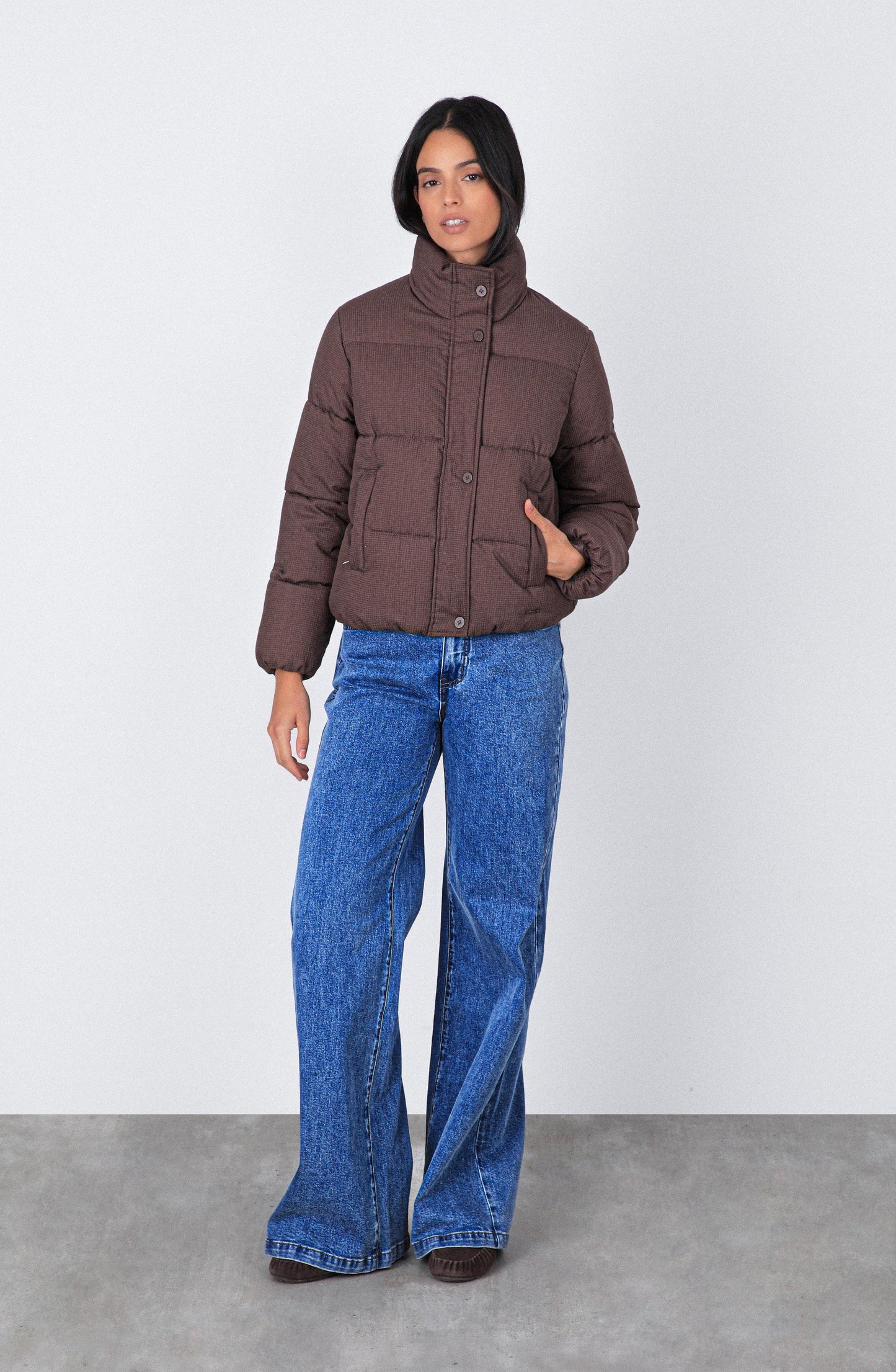 Campera Puffer Tejida Print Brown