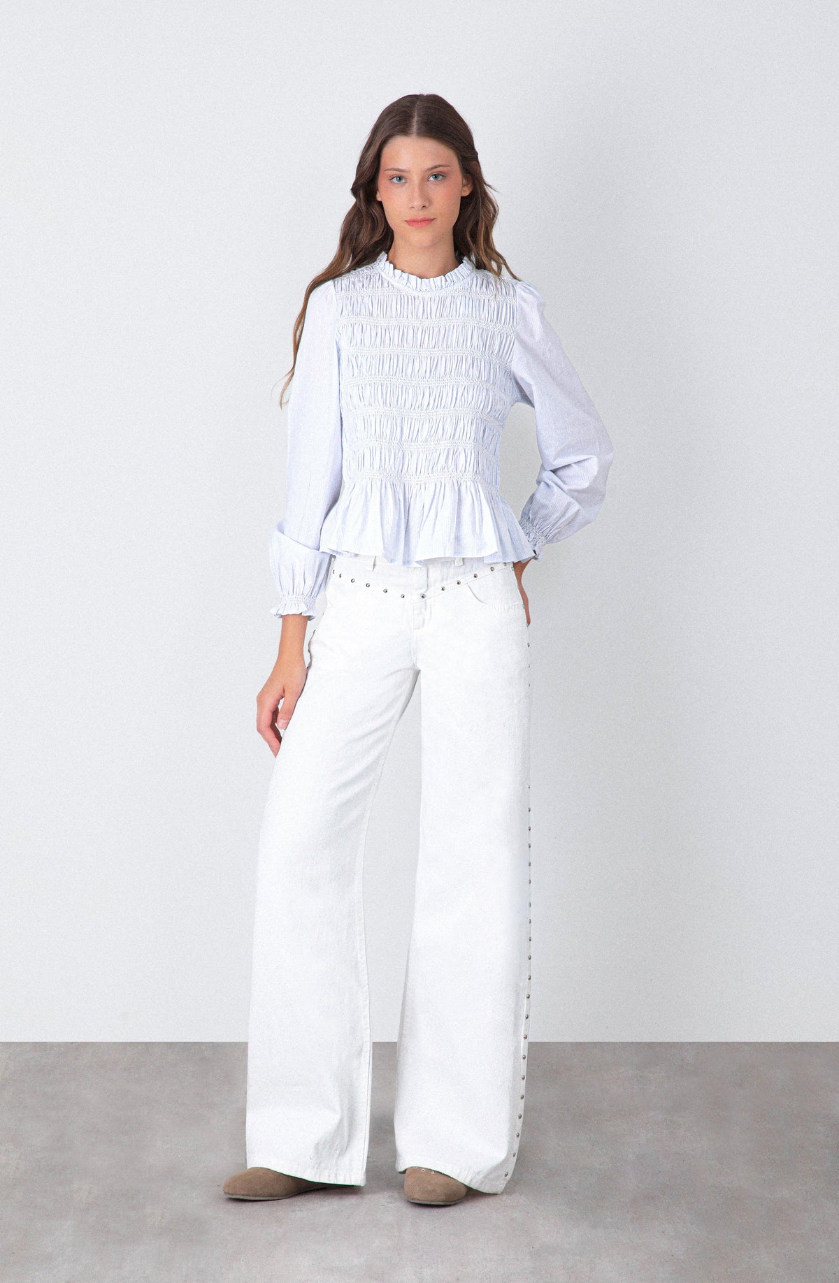 Pantalón Tachas Frontales White