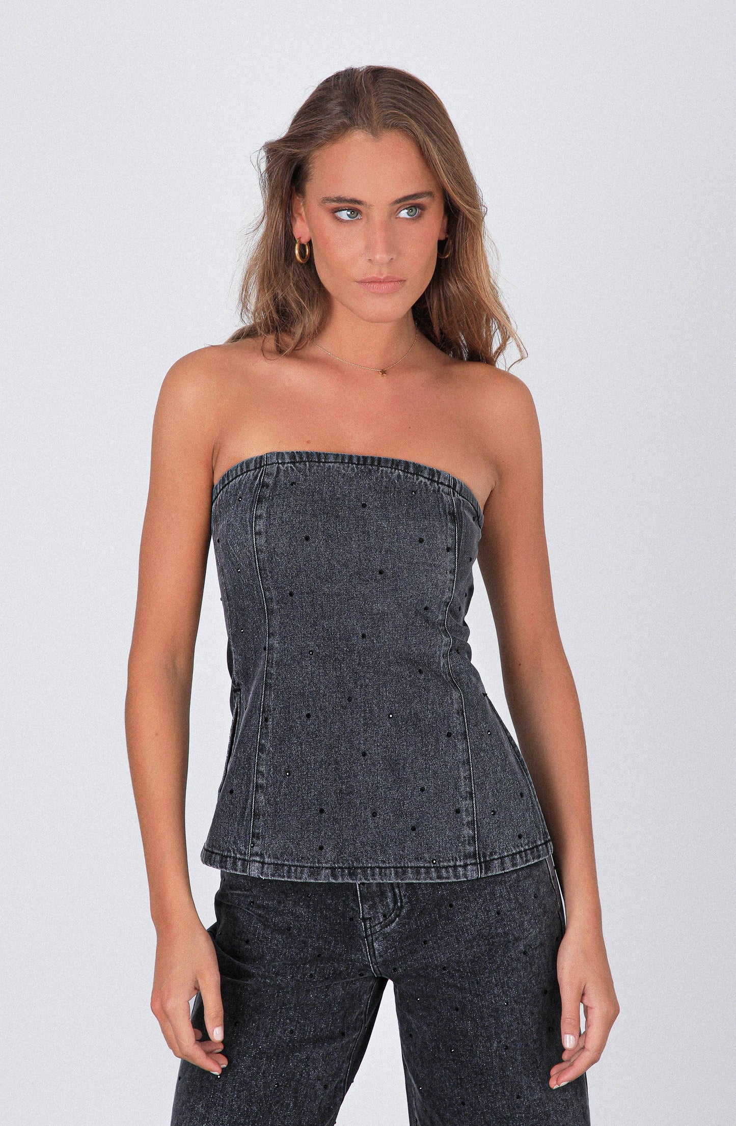 Top Strapless Strass Black