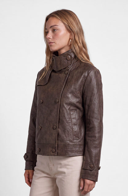 Campera Pu Cuello Funnel Brown