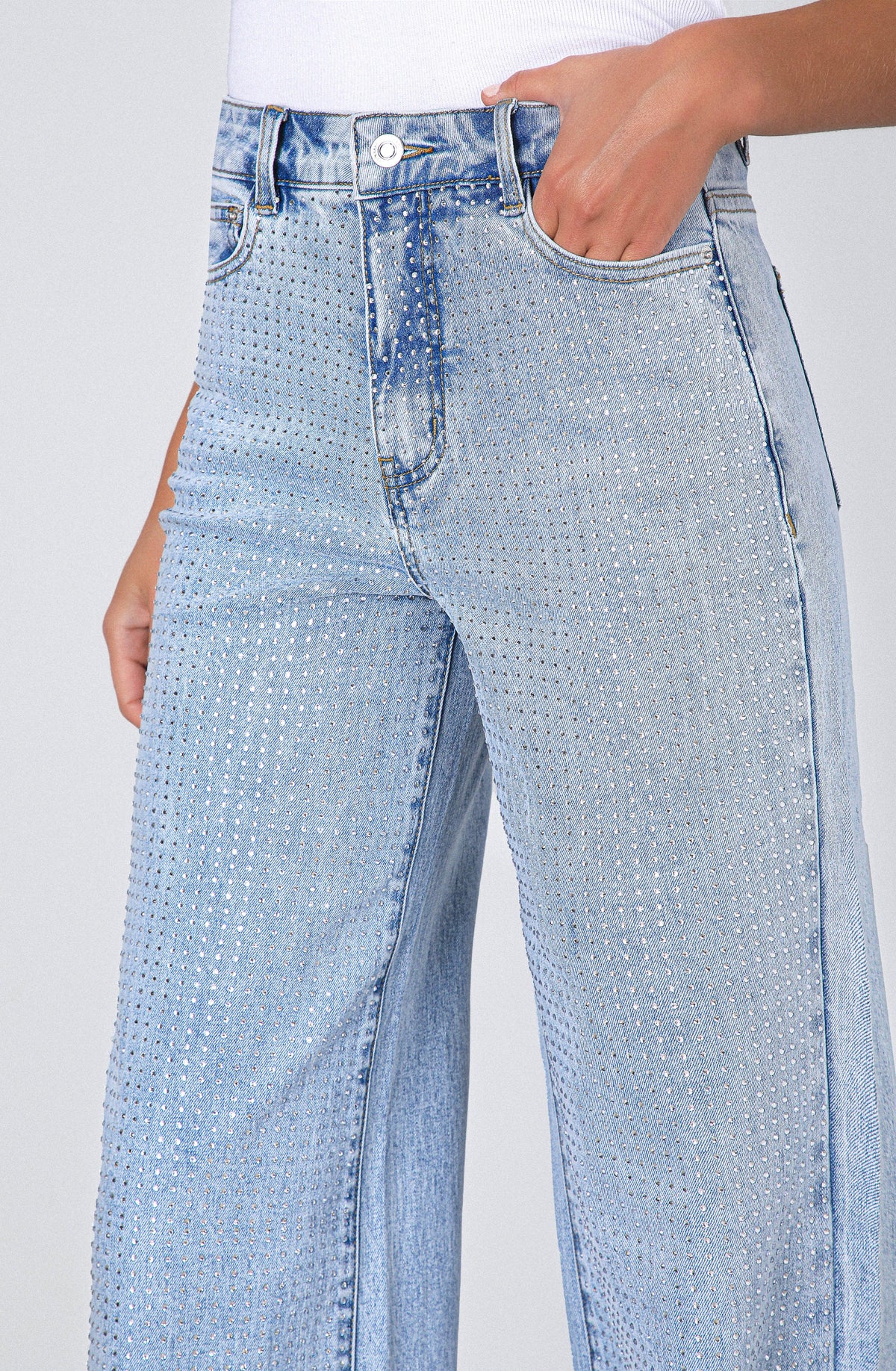 Pantalón Wide Leg Strass Light Blue