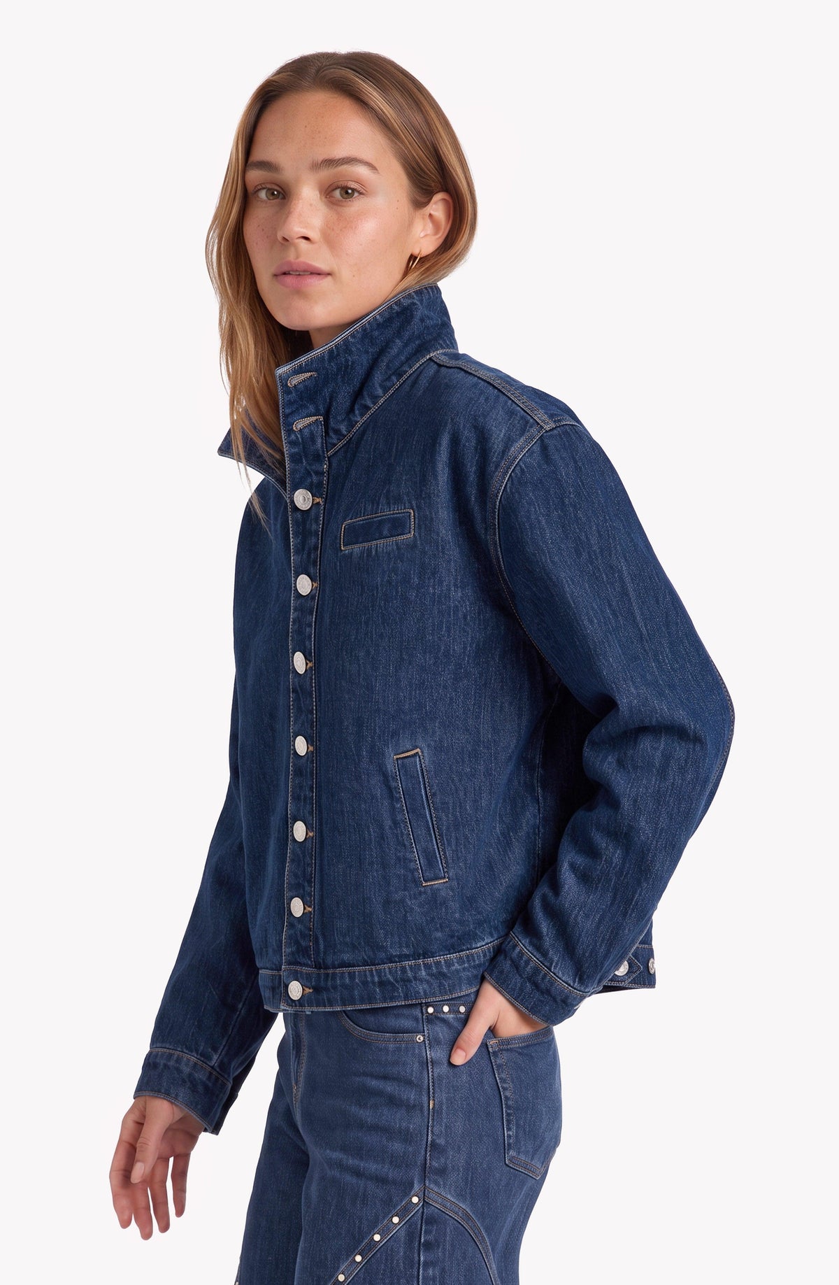 Campera Denim Cuello Funnel Blue