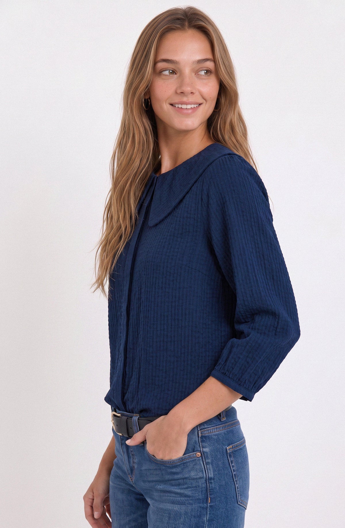 Blusa Cuello Bobo Vichy Blue