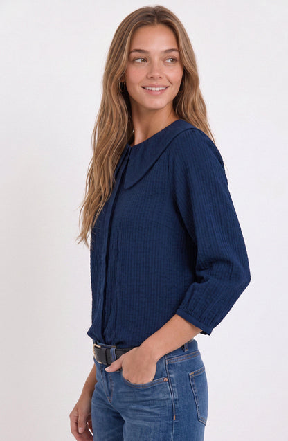 Blusa Cuello Bobo Vichy Blue