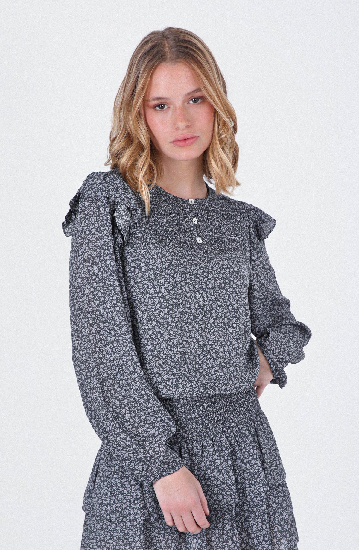 Blusa Estampada Vuelo Lurex Grey