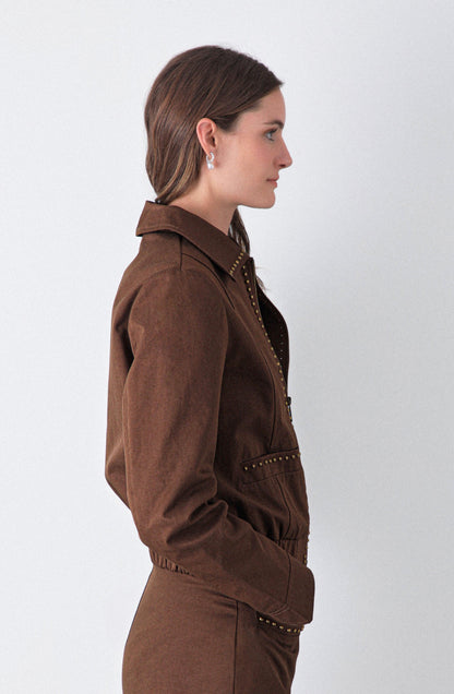 Campera Bomber Tachas Brown