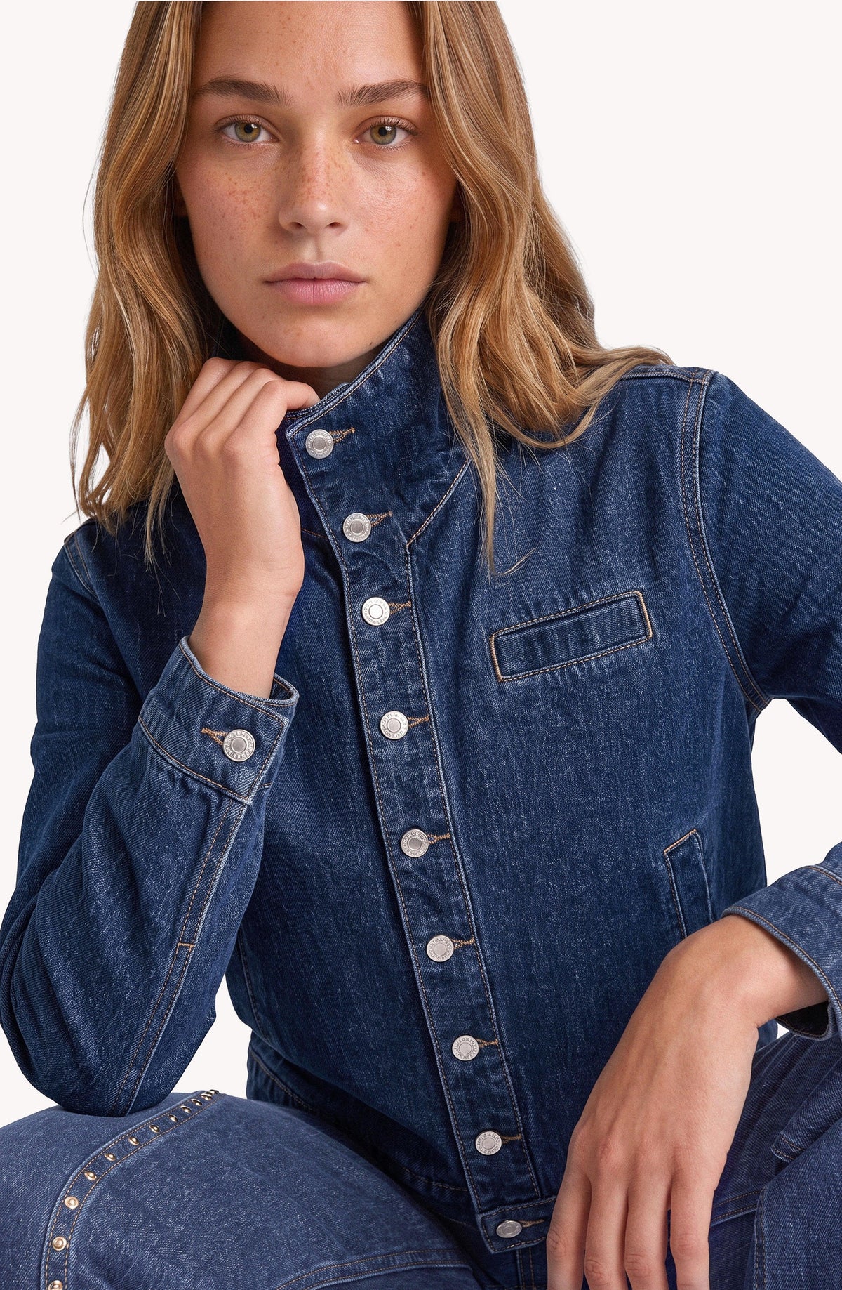 Campera Denim Cuello Funnel Blue