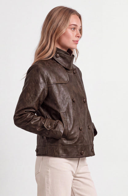 Campera Pu Cuello Funnel Brown