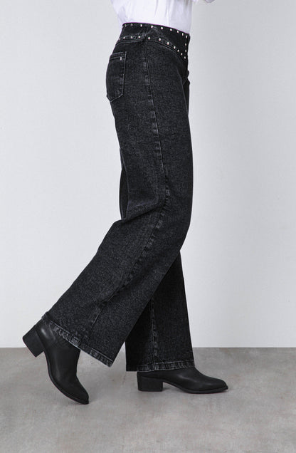 Pantalón Tachas Zipper Black