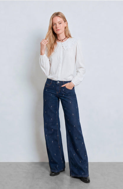 Blusa Cuello Bobo Embroidery White