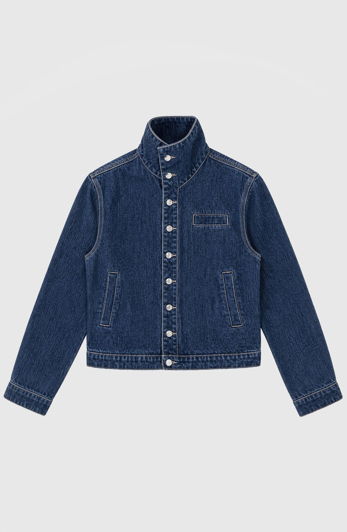 Campera Denim Cuello Funnel Blue