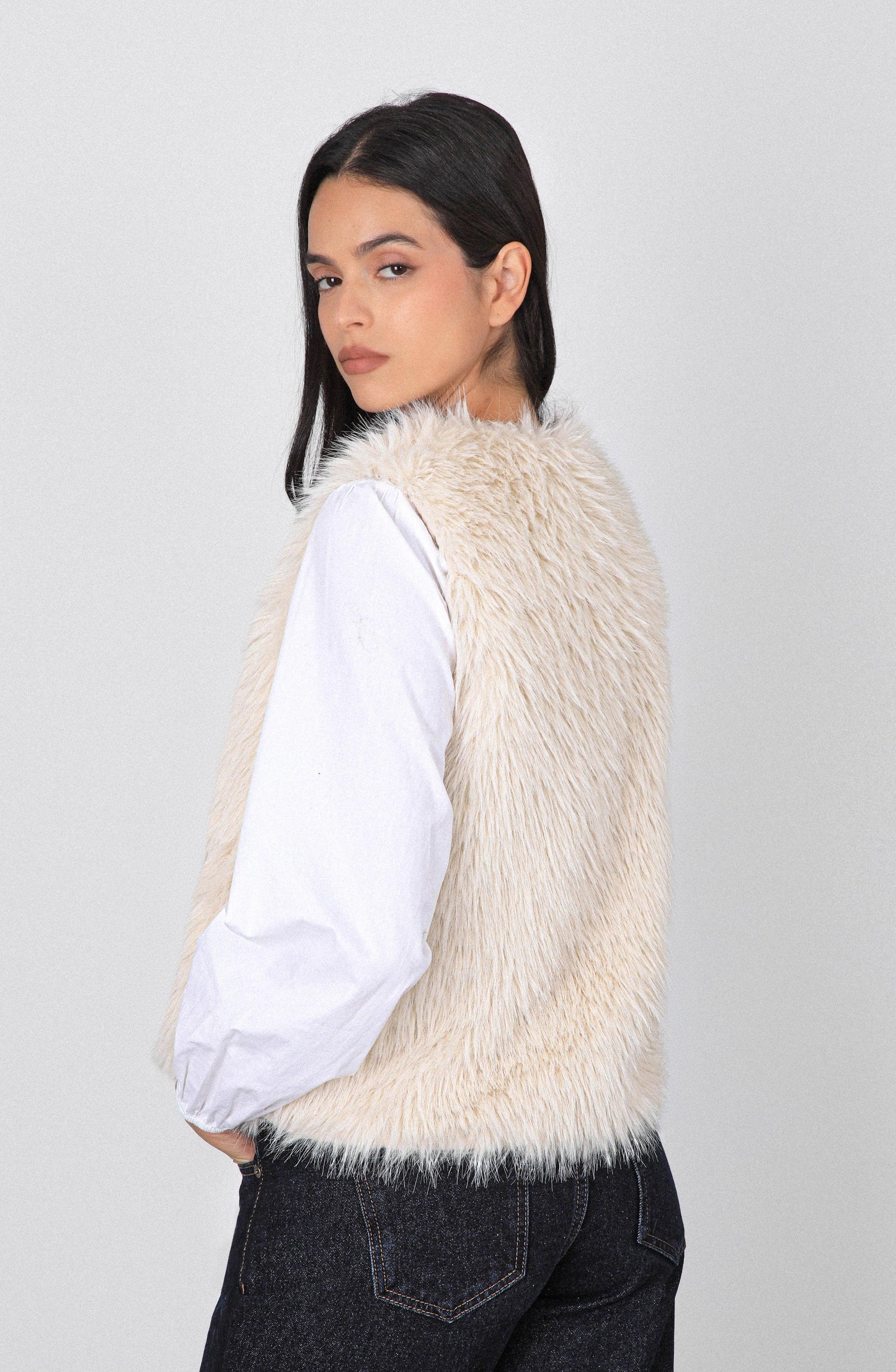 Campera Sin Mangas Pelo White