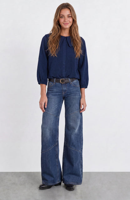 Blusa Cuello Bobo Vichy Blue