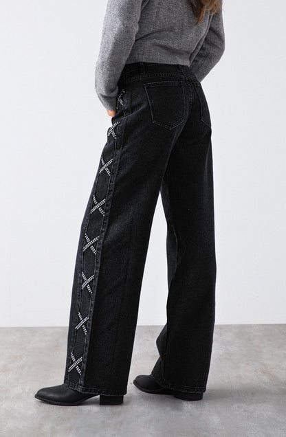Pantalón Franja Lateral Tachas Black