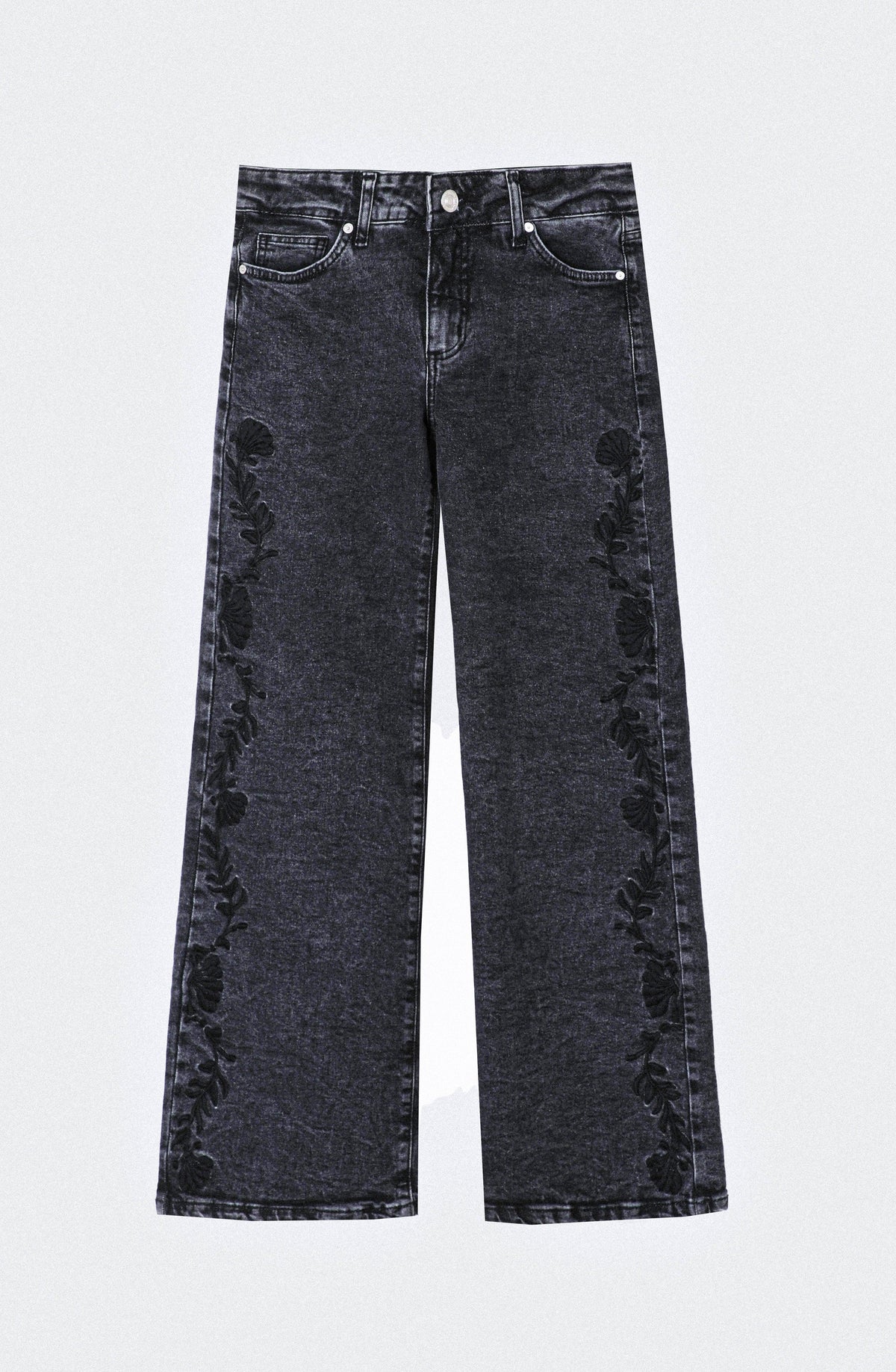 Pantalón Bordado Floral Grey