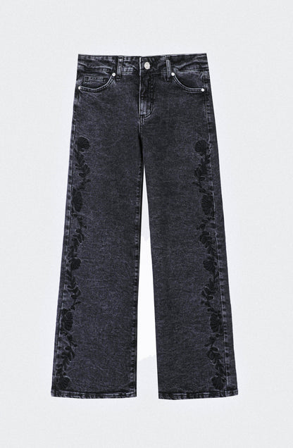 Pantalón Bordado Floral Grey