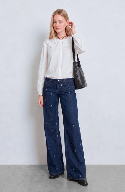 Blusa Cuello Bobo Embroidery White