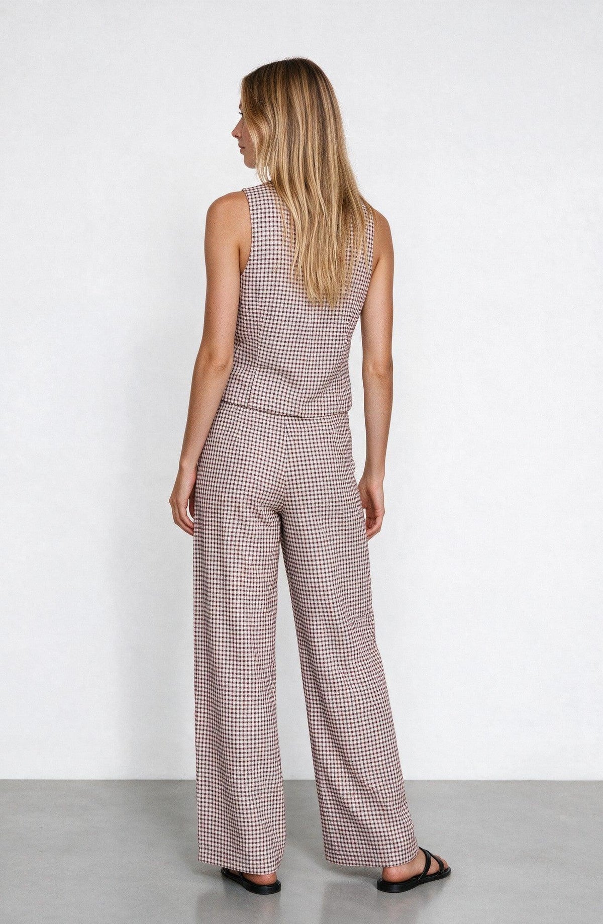 Pantalón Cuadros Print Ecru