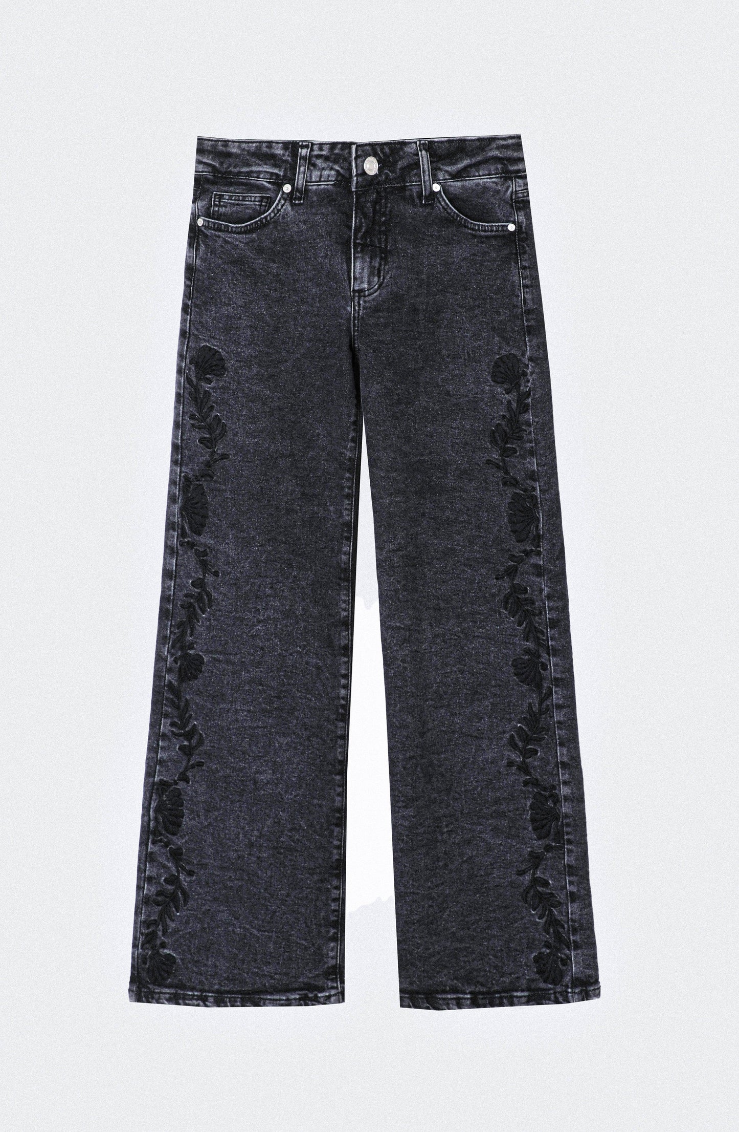 Pantalón Bordado Floral Grey