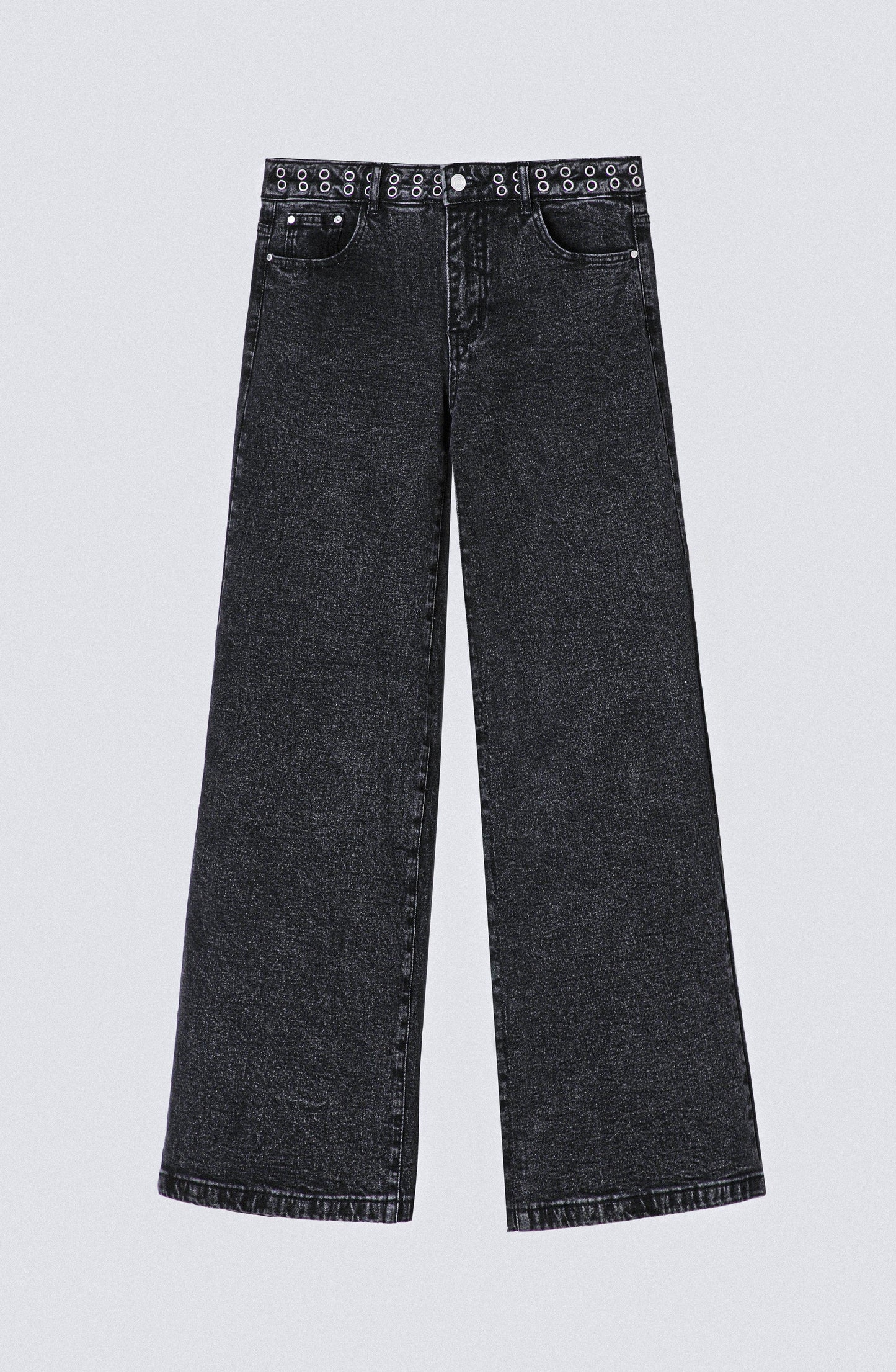 Pantalón Wide Leg Pretina Ojal Black