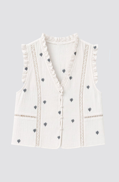 Blusa Sin Manga Bordada White