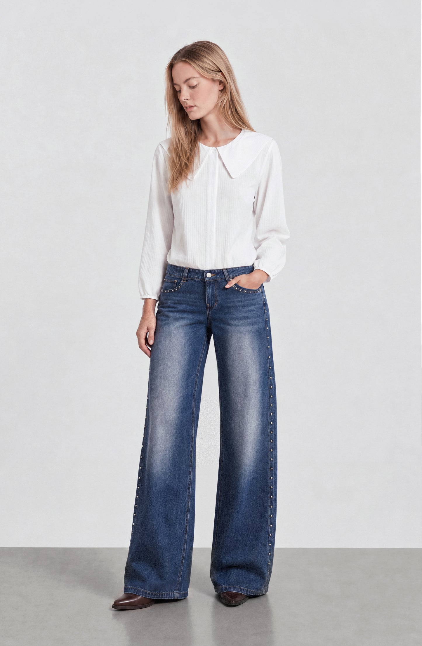 Pantalón Pretina Tachas Light Blue